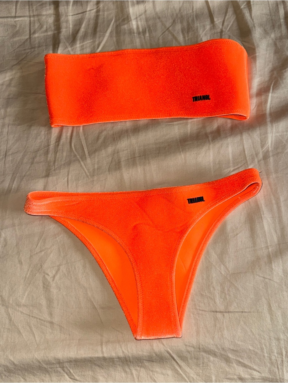 triangl swimwear Neon Orange Velvet Bandeau Bikini Set